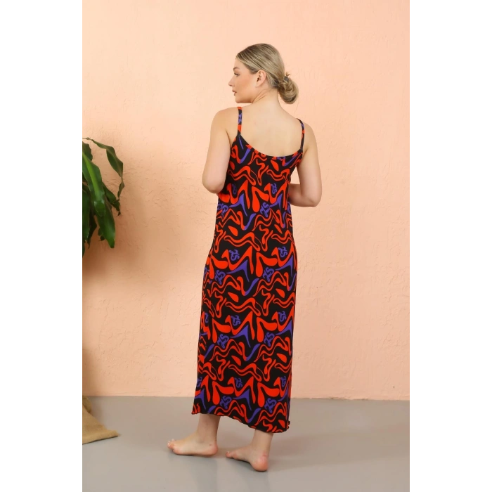 MARSiLYAN- Kadın İp Askılı Yırtmaçlı Uzun Siyah Gecelik