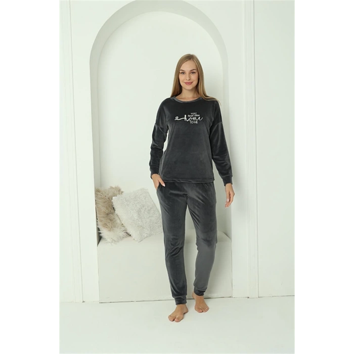 MARSiLYAN- Kadın Kadife Füme Pijama Takım