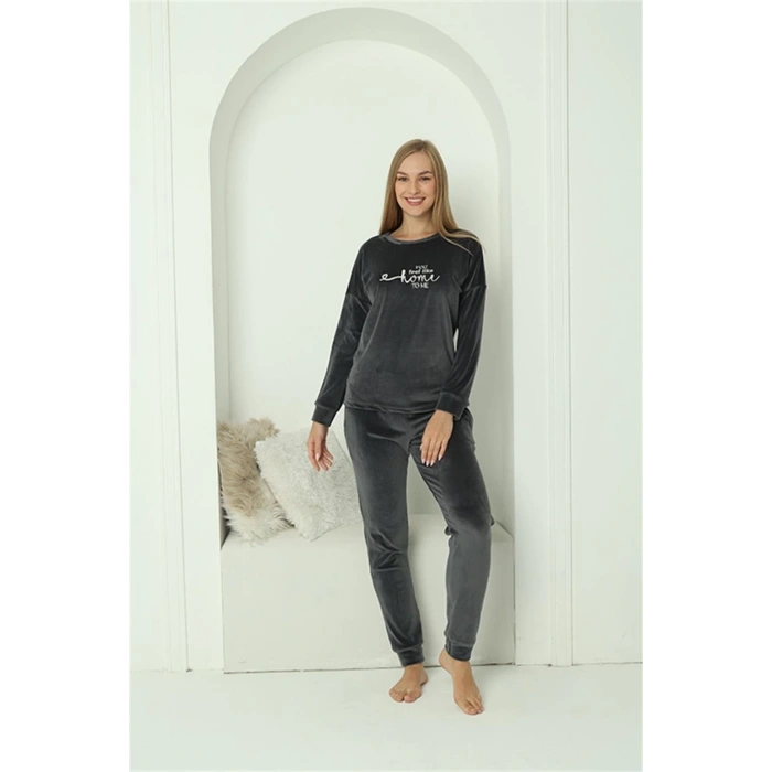 MARSiLYAN- Kadın Kadife Füme Pijama Takım