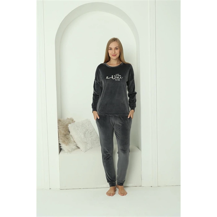 MARSiLYAN- Kadın Kadife Füme Pijama Takım