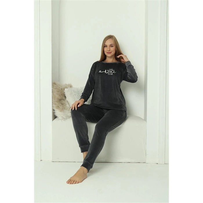 MARSiLYAN- Kadın Kadife Füme Pijama Takım