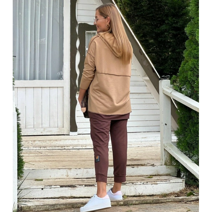 MARSiLYAN- Kadın Kahve Kapşonlu Etek Ucu Detay Arma Ters Dikiş Gorunumlu Ikili Takım