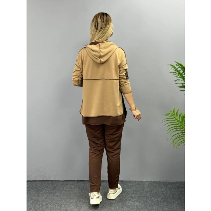 MARSiLYAN- Kadın Kahve Kapşonlu Etek Ucu Detay Arma Ters Dikiş Gorunumlu Ikili Takım