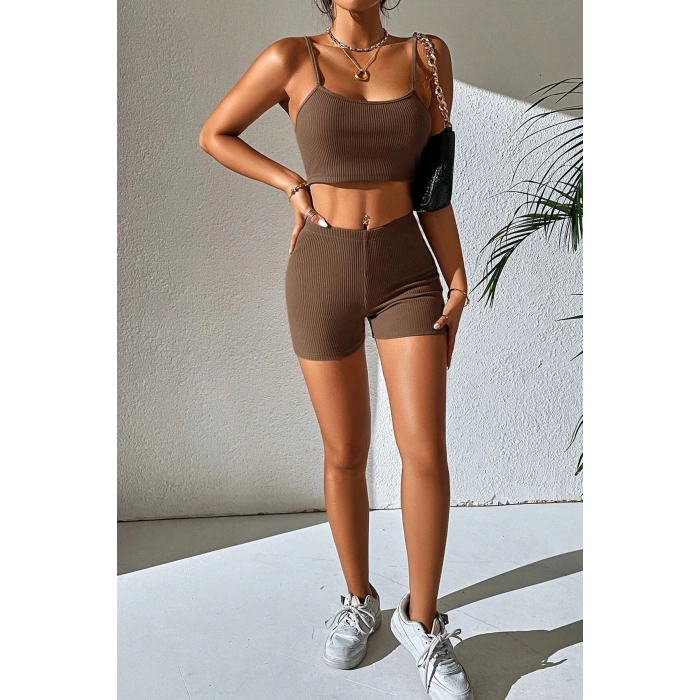 MARSiLYAN- Kadın Kahverengi Şortlu Kaşkorse Gecelik Takım