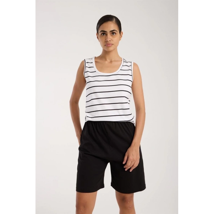 MARSiLYAN- Kadın Kalın Askılı Beyaz Şortlu Pijama Takımı