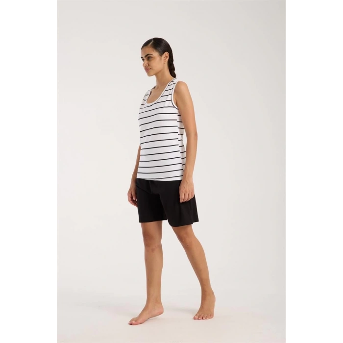 MARSiLYAN- Kadın Kalın Askılı Beyaz Şortlu Pijama Takımı