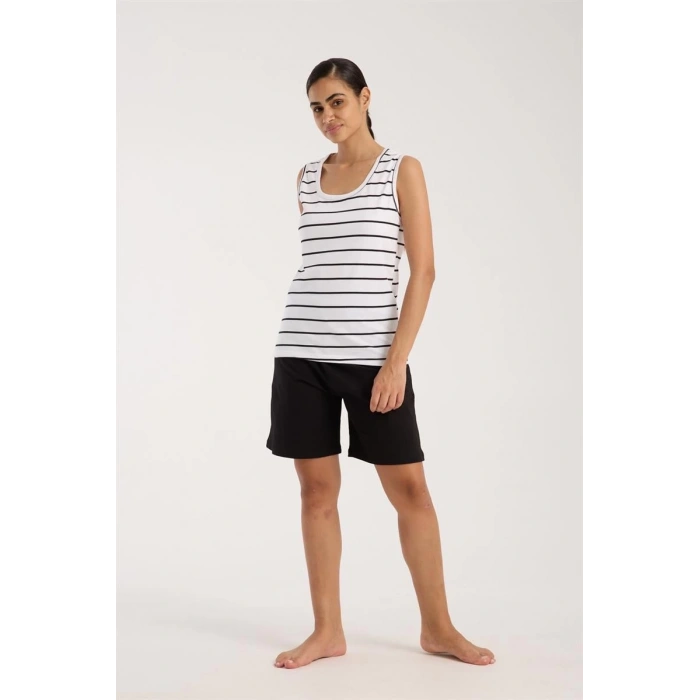 MARSiLYAN- Kadın Kalın Askılı Beyaz Şortlu Pijama Takımı