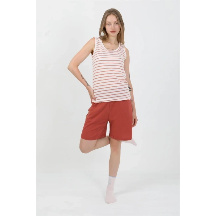 MARSiLYAN- Kadın Kalın Askılı Pamuk Penye Şortlu Takım Turuncu