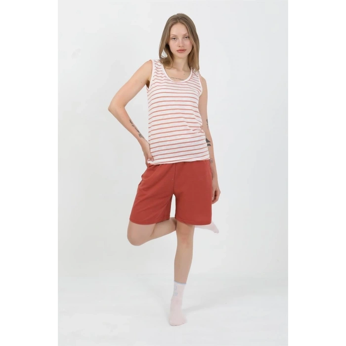 MARSiLYAN- Kadın Kalın Askılı Pamuk Penye Şortlu Takım Turuncu