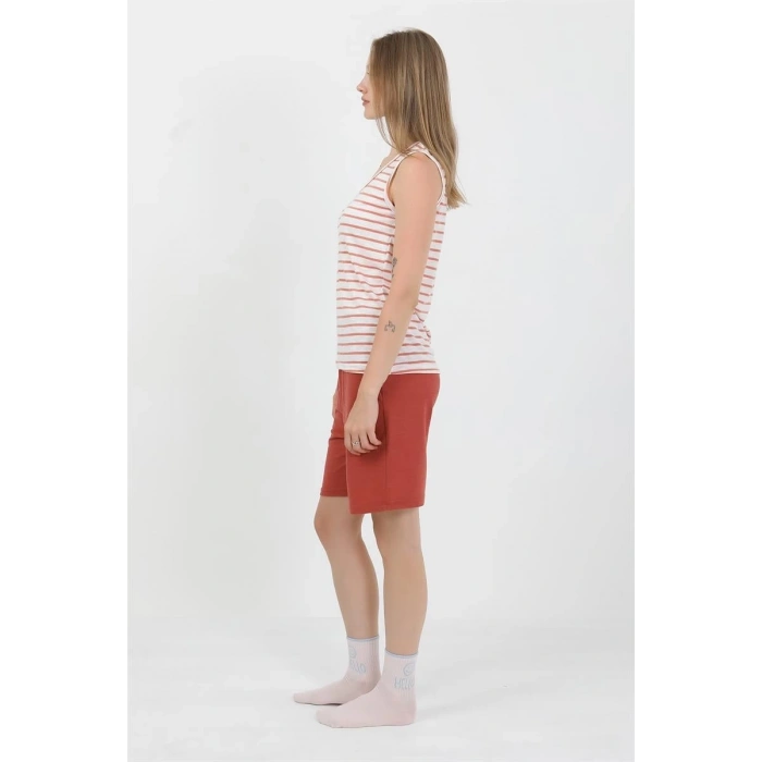 MARSiLYAN- Kadın Kalın Askılı Pamuk Penye Şortlu Takım Turuncu