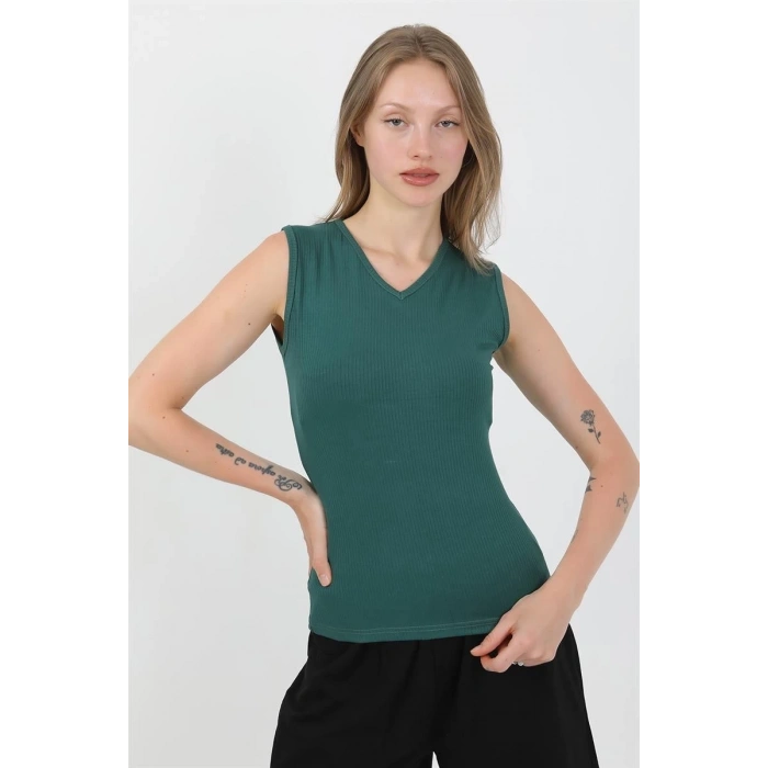 MARSiLYAN- Kadın Kalın Askılı Pamuk Penye Şortlu Takım Yeşil