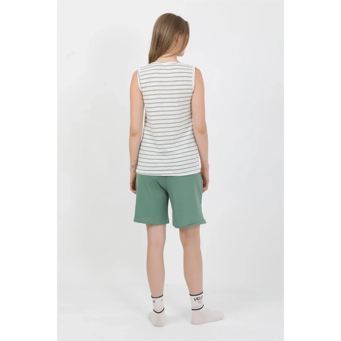 MARSiLYAN- Kadın Kalın Askılı Pamuk Penye Şortlu Takım Yeşil