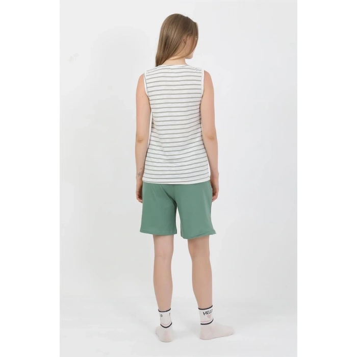 MARSiLYAN- Kadın Kalın Askılı Pamuk Penye Şortlu Takım Yeşil