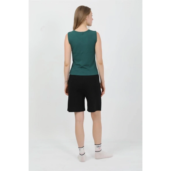 MARSiLYAN- Kadın Kalın Askılı Pamuk Penye Şortlu Takım Yeşil