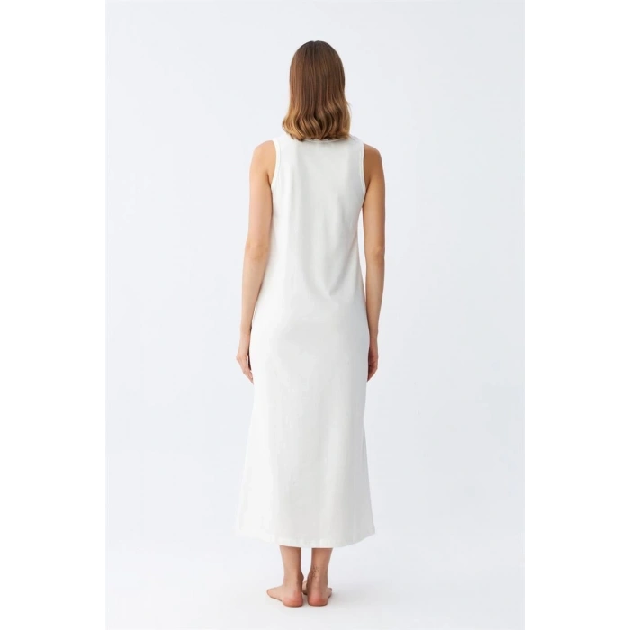 MARSiLYAN- Kadın Kalın Askılı Penye Uzun Ekru Gecelik