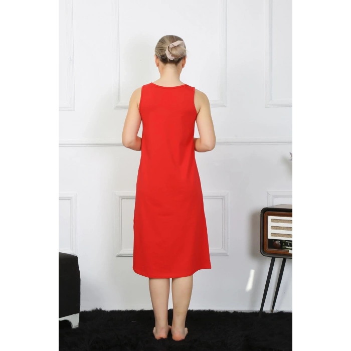 MARSiLYAN- Kadın Kalın Askılı Penye Uzun Kırmızı Gecelik