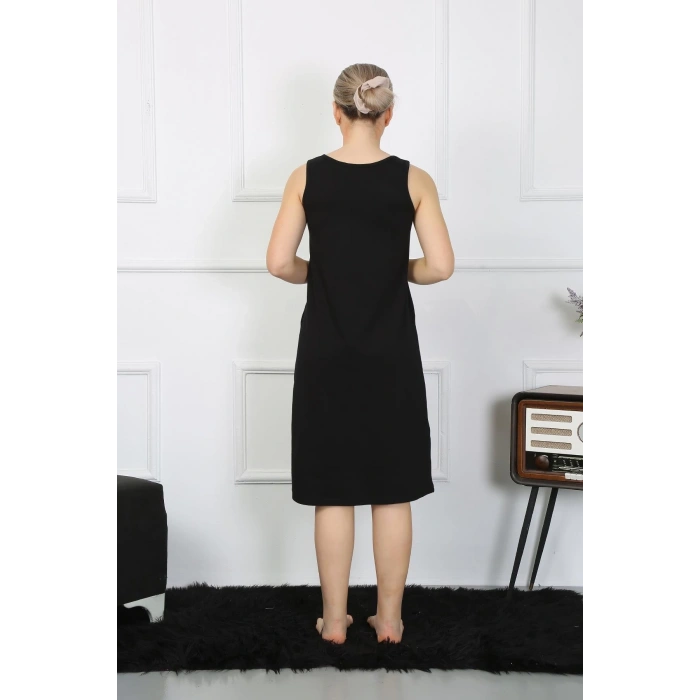 MARSiLYAN- Kadın Kalın Askılı Penye Uzun Siyah Gecelik