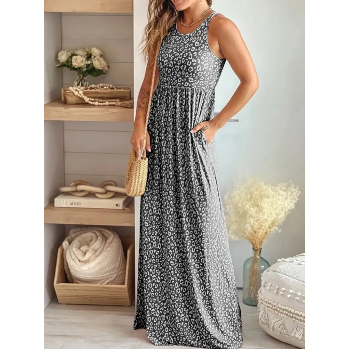 MARSiLYAN- Kadın Kalın Askılı Yuvarlak Yaka Cepli Süprem Maksi Elbise