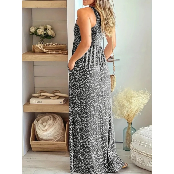 MARSiLYAN- Kadın Kalın Askılı Yuvarlak Yaka Cepli Süprem Maksi Elbise