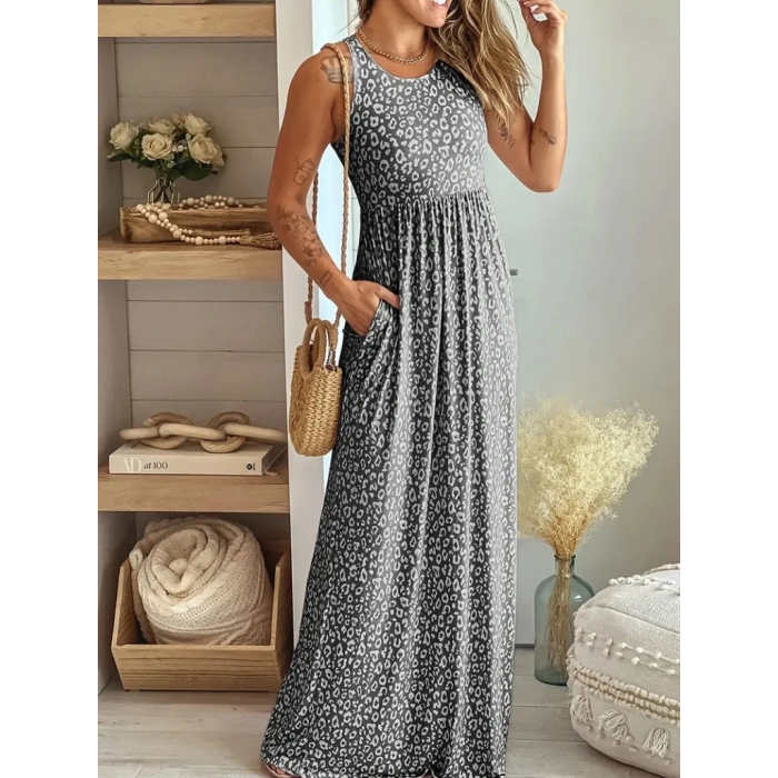 MARSiLYAN- Kadın Kalın Askılı Yuvarlak Yaka Cepli Süprem Maksi Elbise