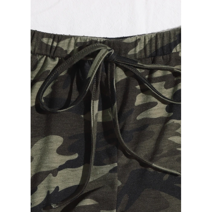 MARSiLYAN- Kadın Kamuflaj Desenli Askılı Crop Top ve Şortlu Gecelik Takım