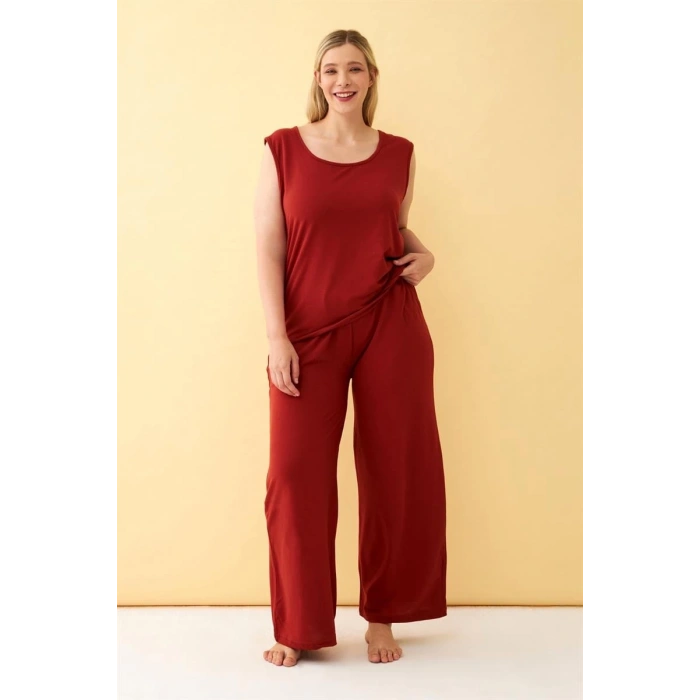 MARSiLYAN- Kadın Kiremit Büyük Beden Penye Alt Üst Takım