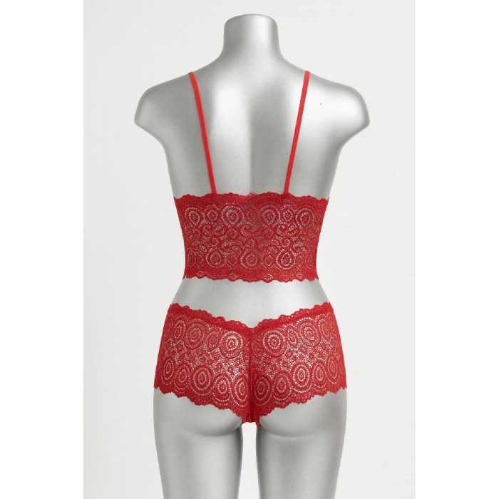 MARSiLYAN- Kadın Kırmızı Dantel Bralet Şort Takımı – Tutkulu ve Çekici İç Giyim