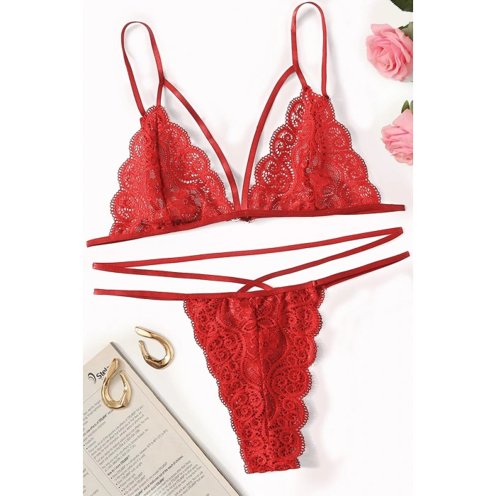 MARSiLYAN- Kadın Kırmızı Dantel Sütyen Külot Takımı