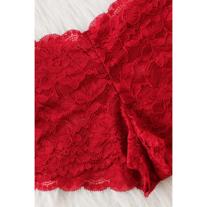MARSiLYAN- Kadın Kırmızı Dantelli & Kurdelalı Sütyen Külot Takımı
