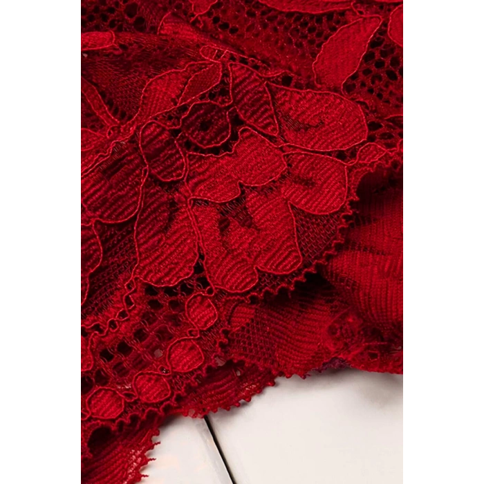 MARSiLYAN- Kadın Kırmızı Dantelli & Kurdelalı Sütyen Külot Takımı