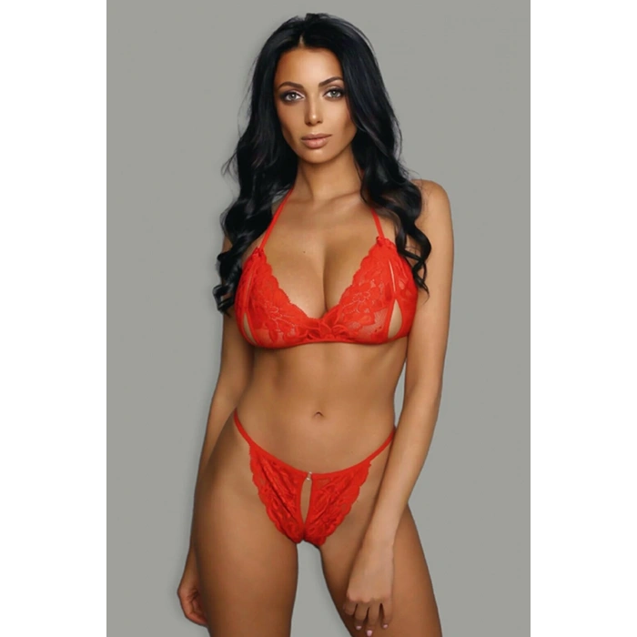 MARSiLYAN- Kadın Kırmızı Dantelli Seksi Sütyen Takımı