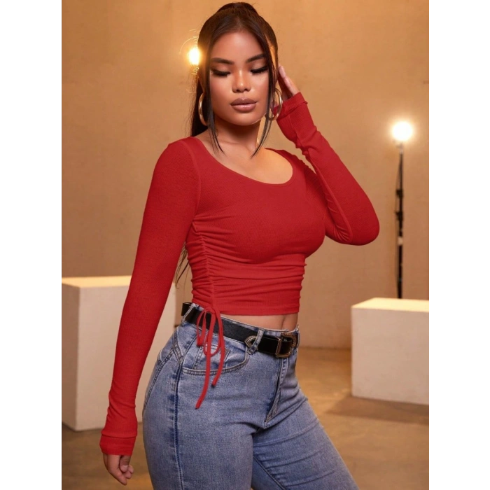 MARSiLYAN- Kadın Kırmızı Kaşkorse Kumaş Bluz