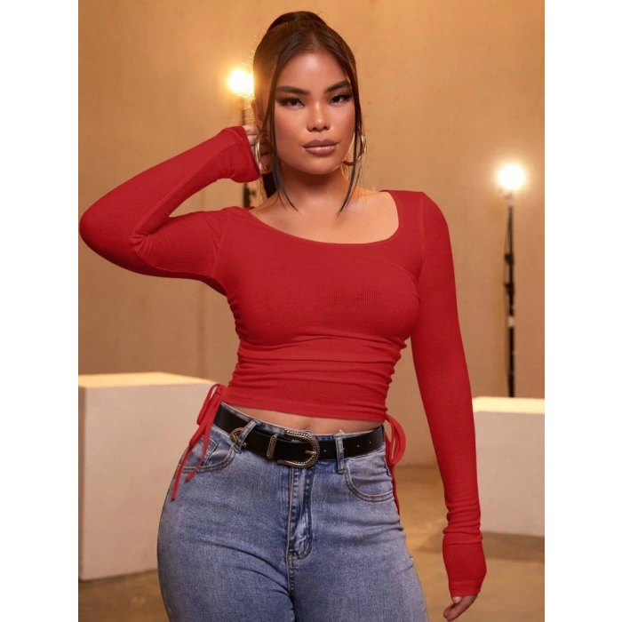 MARSiLYAN- Kadın Kırmızı Kaşkorse Kumaş Bluz