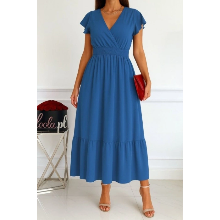 MARSiLYAN- Kadın Kısa Kelebek Kollu Kruvaze Yakalı Beli Lastikli Aerobin Elbise