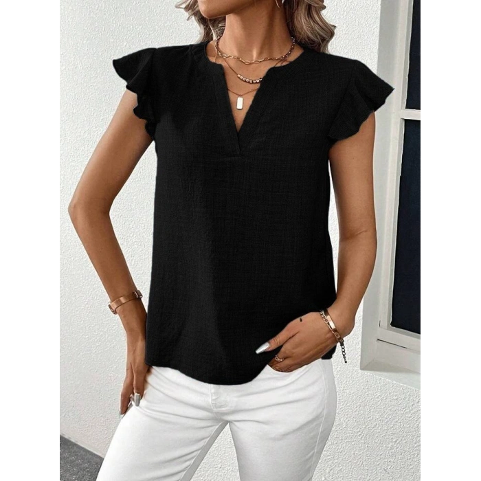 MARSiLYAN- Kadın Kısa Kelebek Kollu V Yakalı Bluz