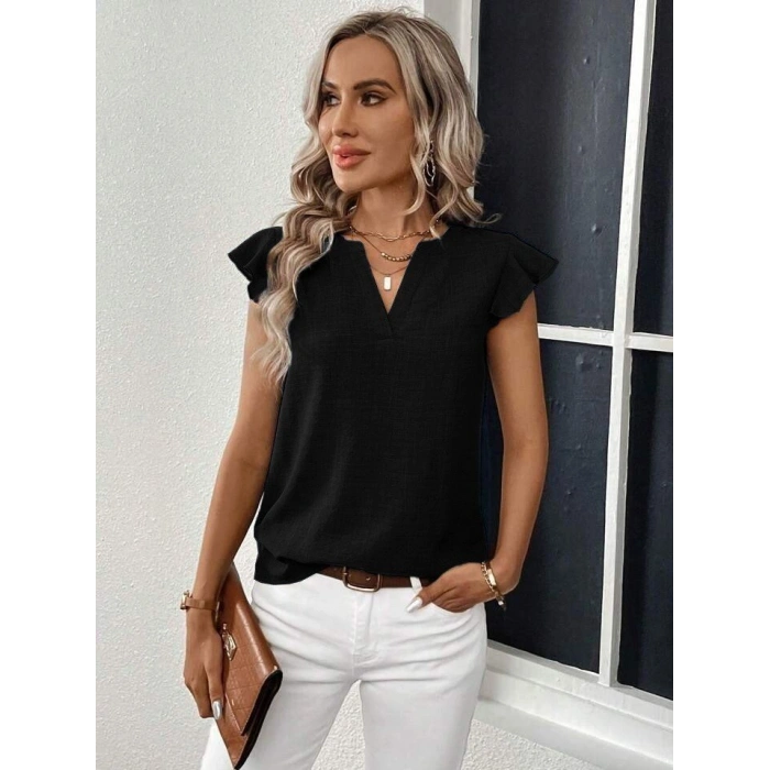 MARSiLYAN- Kadın Kısa Kelebek Kollu V Yakalı Bluz