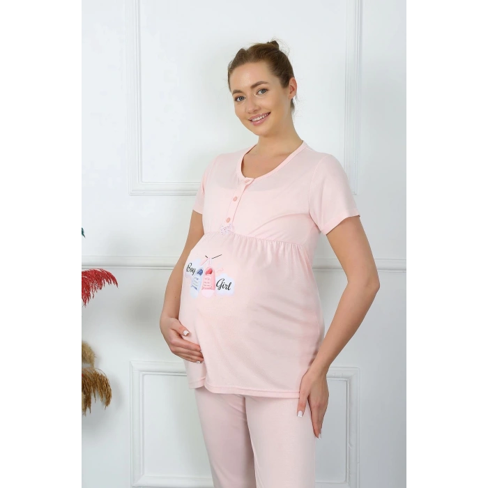 MARSiLYAN- Kadın Kısa Kol Hamile Lohusa Pijama Takımı