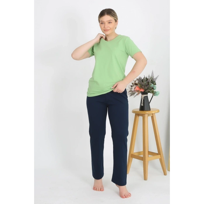 MARSiLYAN- Kadın Kısa Kol Pamuk Penye Pijama Takım Fıstık Yeşili