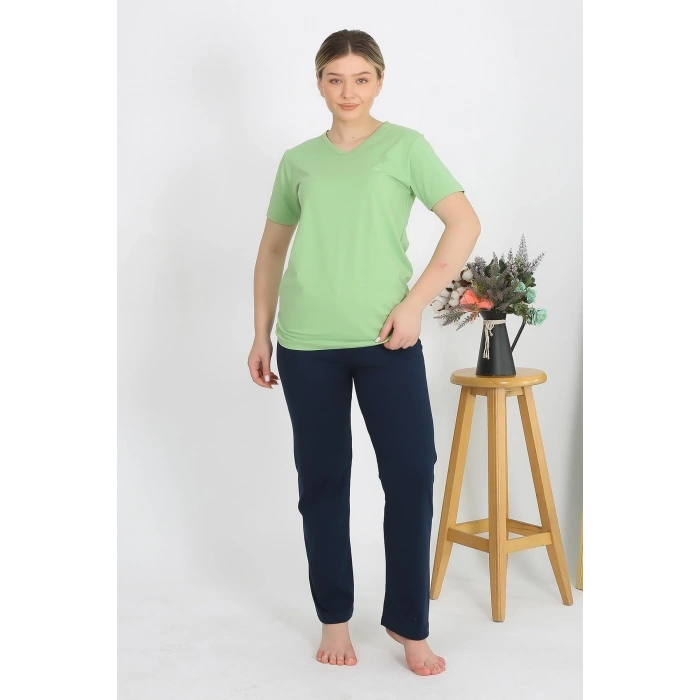 MARSiLYAN- Kadın Kısa Kol Pamuk Penye Pijama Takım Fıstık Yeşili