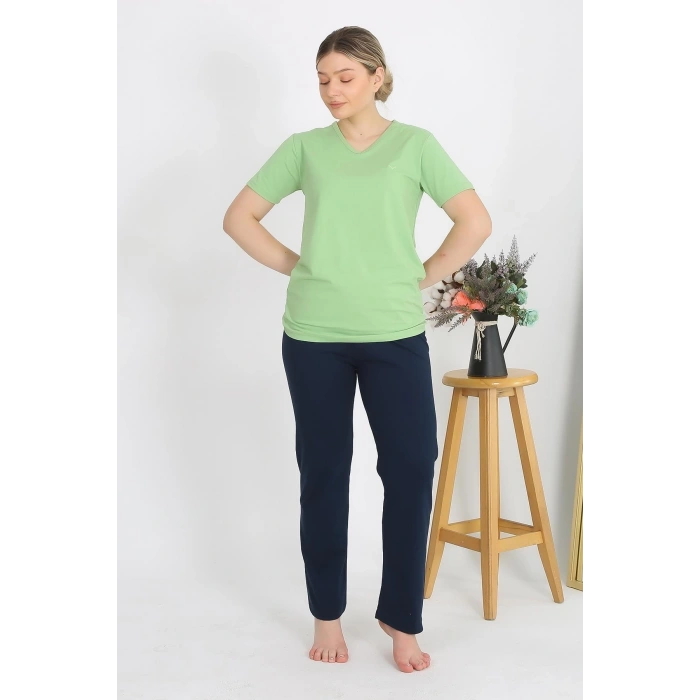 MARSiLYAN- Kadın Kısa Kol Pamuk Penye Pijama Takım Fıstık Yeşili