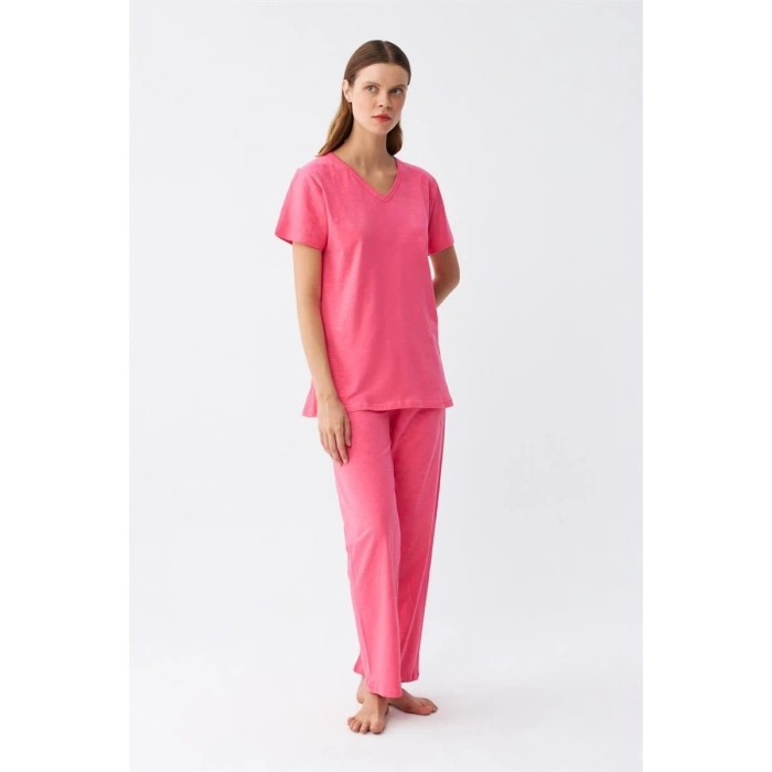 MARSiLYAN- Kadın Kısa Kol Pamuk Penye Pijama Takım Fuşya