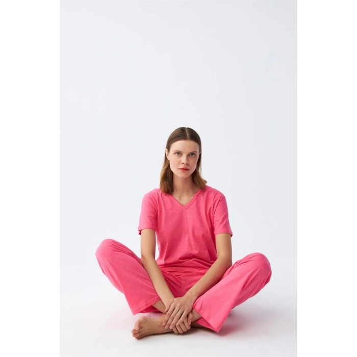MARSiLYAN- Kadın Kısa Kol Pamuk Penye Pijama Takım Fuşya