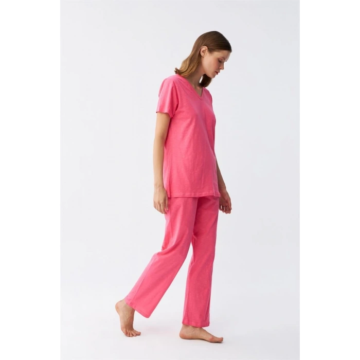MARSiLYAN- Kadın Kısa Kol Pamuk Penye Pijama Takım Fuşya