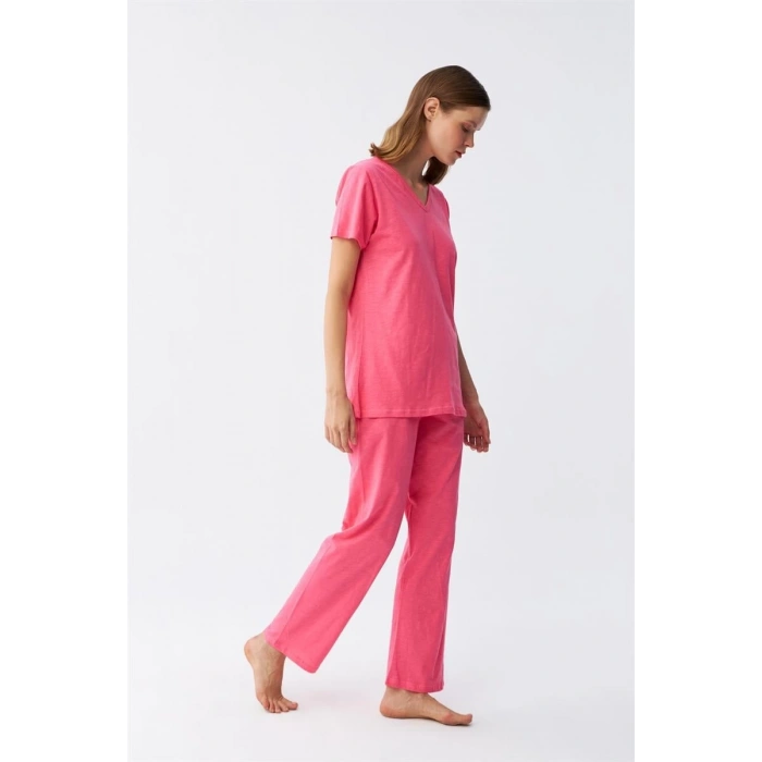 MARSiLYAN- Kadın Kısa Kol Pamuk Penye Pijama Takım Fuşya