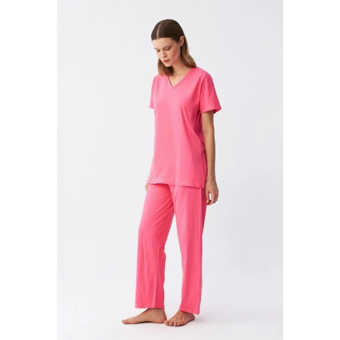 MARSiLYAN- Kadın Kısa Kol Pamuk Penye Pijama Takım Fuşya