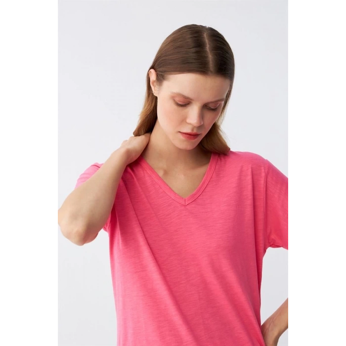 MARSiLYAN- Kadın Kısa Kol Pamuk Penye Pijama Takım Fuşya