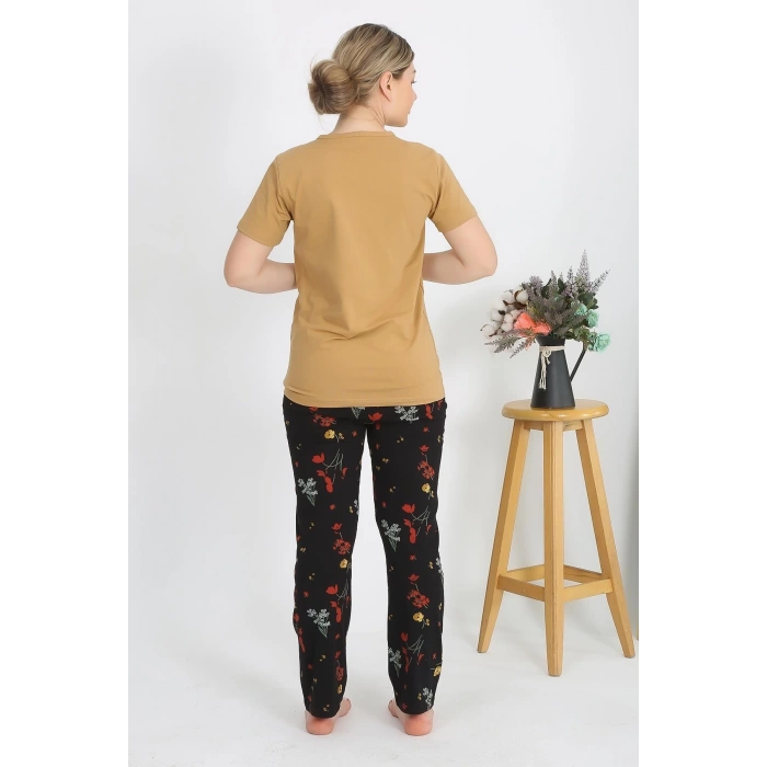 MARSiLYAN- Kadın Kısa Kol Pamuk Penye Pijama Takım Hardal