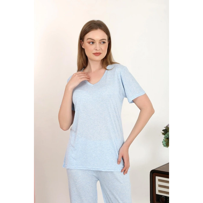 MARSiLYAN- Kadın Kısa Kol Pamuk Penye Pijama Takım Mavi