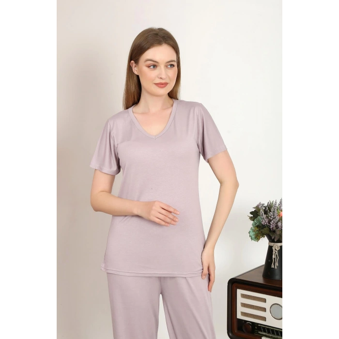 MARSiLYAN- Kadın Kısa Kol Pamuk Penye Pijama Takım Pudra