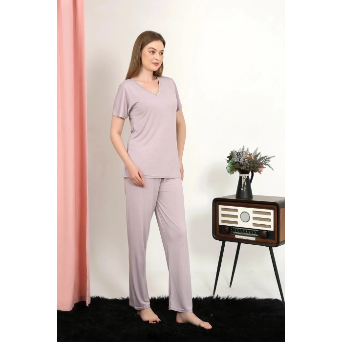 MARSiLYAN- Kadın Kısa Kol Pamuk Penye Pijama Takım Pudra